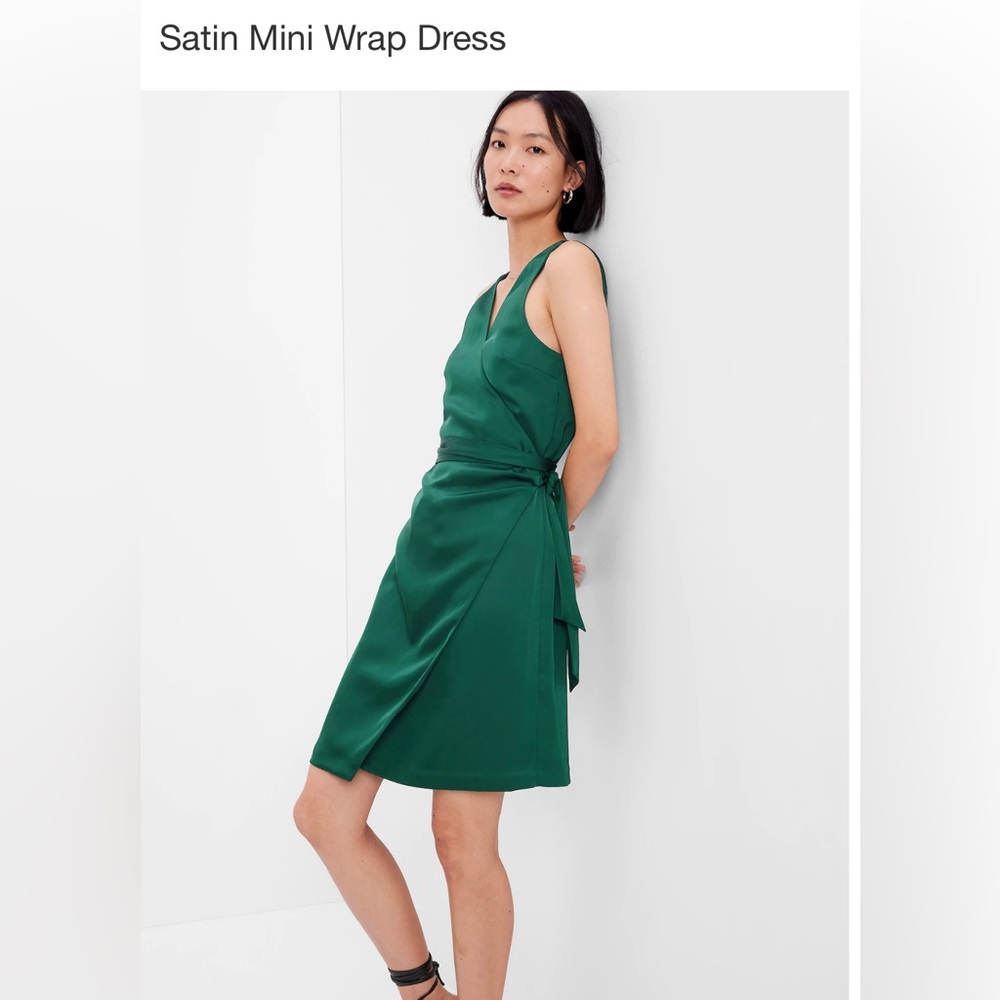 Gap Satin Mini Wrap Dress - June Bug Green - XL Tall - NWT